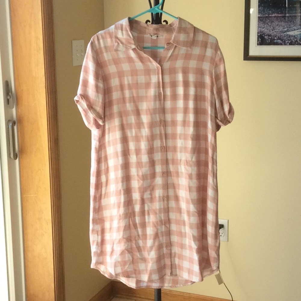 BB Dakota Cicely Pink & White Plaid Shirt Dress- M